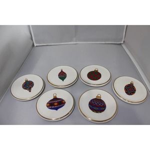 Vintage Christmas Ornament Coasters w/Gilded Gold Accents, Set of 6